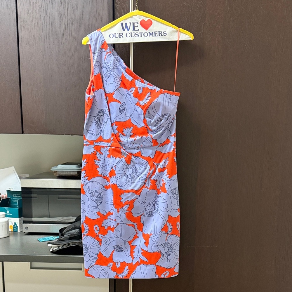 J. Crew One-Shoulder Floral Sheath Dress in Orange and Lavender